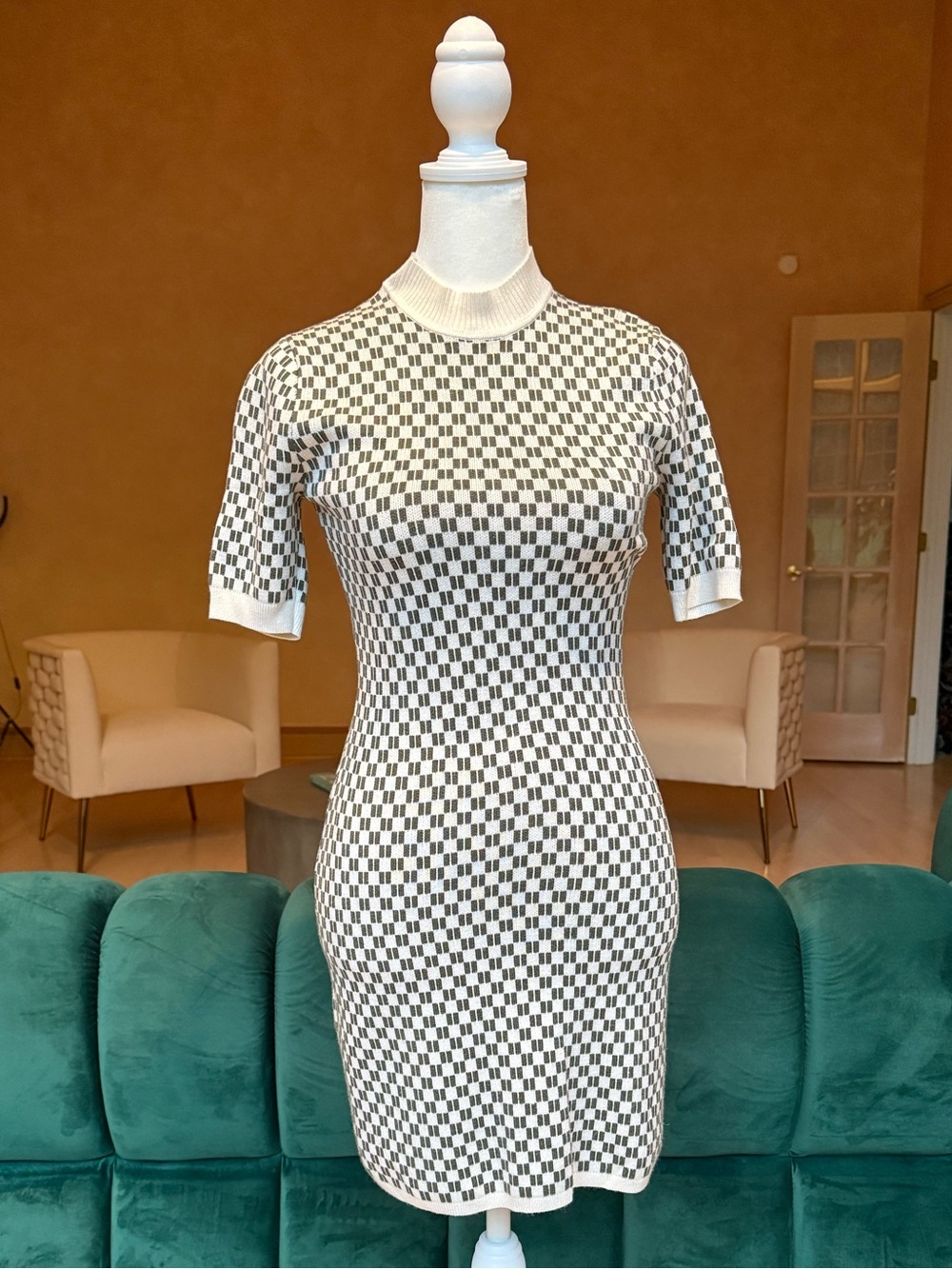 Abercrombie Fitted Short-Sleeve Checker Knit Dress